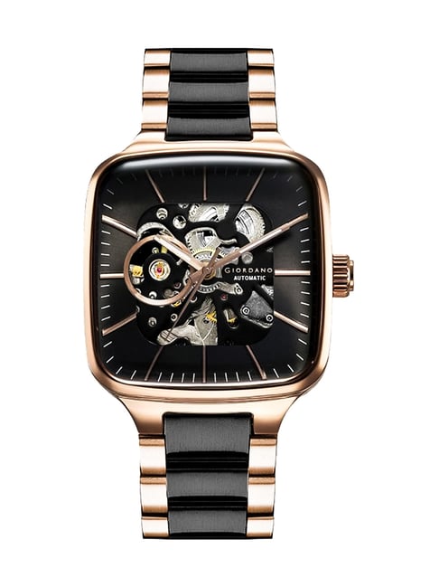 Giordano Watch for men ¿ Automatic Skeleton Square Dial, Stainless Steel Strap, Mechanical Movement-image-6