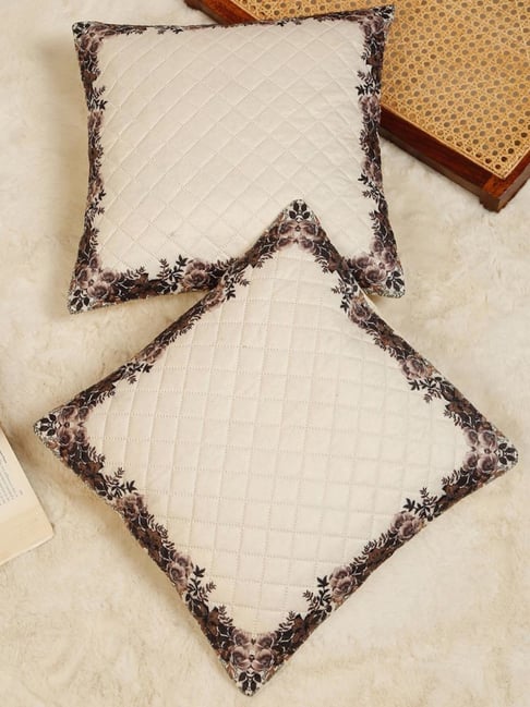 HOSTA HOMES Cream Velvet Digital Floral Printed Cushion Covers - Set of 2-image-33