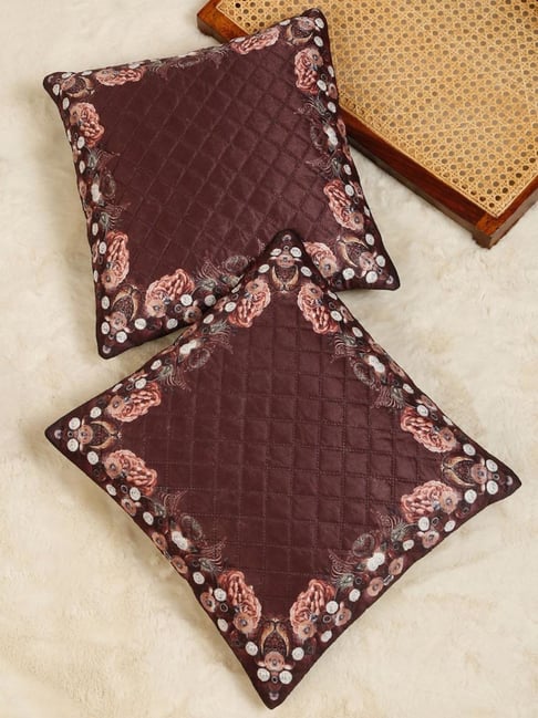 HOSTA HOMES Brown Velvet Digital Floral Printed Cushion Covers - Set of 2-image-36