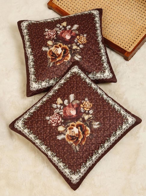 HOSTA HOMES Brown Velvet Digital Floral Printed Cushion Covers - Set of 2-picture-25