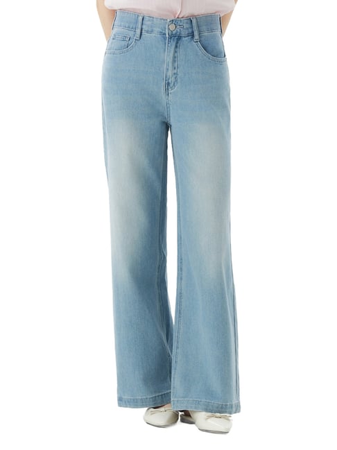 Roem Light Indigo Faded Wide Leg Fit Denim Pants