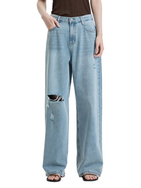 MIXXO Indigo Washed Wide Leg Fit Denim Jeans-picture-25