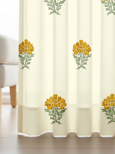 Urban Space Yellow Cotton Floral Print Curtain Pack of 2-picture-34