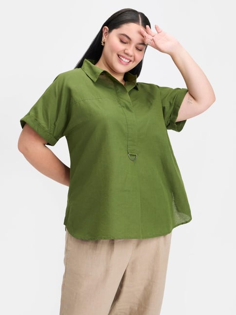 VIRGIO Green Relaxed Fit Solid Top
