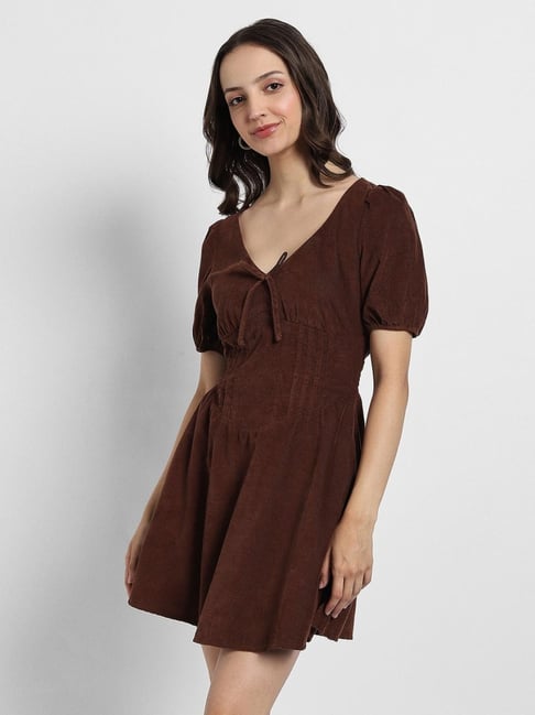 brown american eagle dress AE Corduroy Puff Sleeve Babydoll Mini Dress at Foxvalley Mall in Aurora, IL