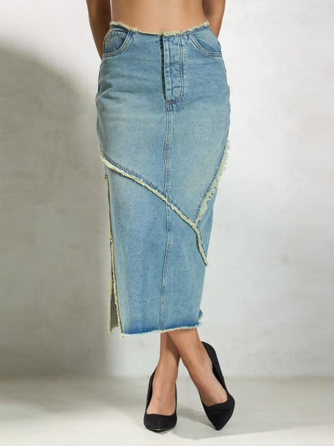 VIRGIO Light Blue Regular Fit Solid Skirt-picture-18