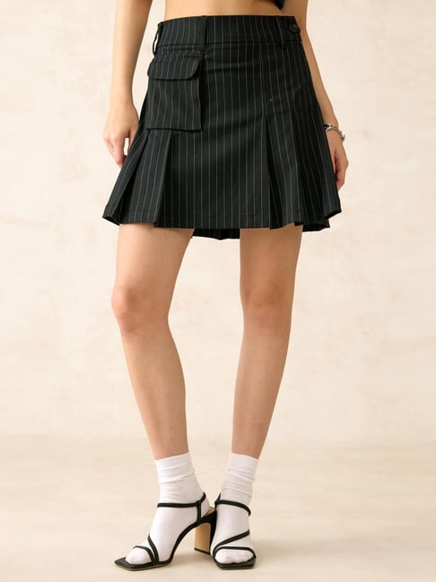 VIRGIO Navy Blue Flared Fit Striped Skirt-picture-16