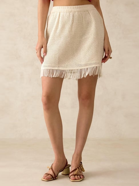 VIRGIO White Regular Fit Solid Skirt-picture-34