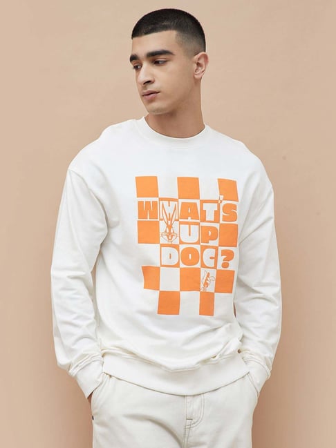 Fame Forever By Lifestyle Off White Cotton Relaxed Fit Printed Sweatshirt-picture-38