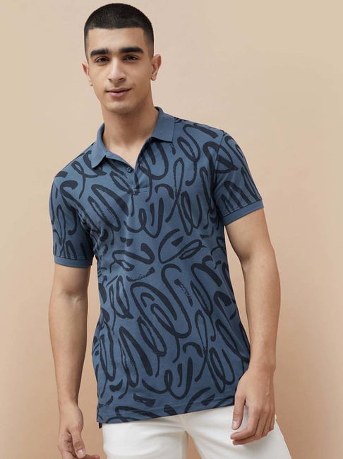Fame Forever By Lifestyle Dark Blue Regular Fit Printed Polo T-Shirt-picture-33