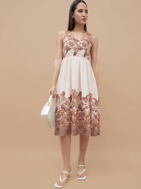 Code By Lifestyle Beige Regular Fit Printed Dress-picture-15
