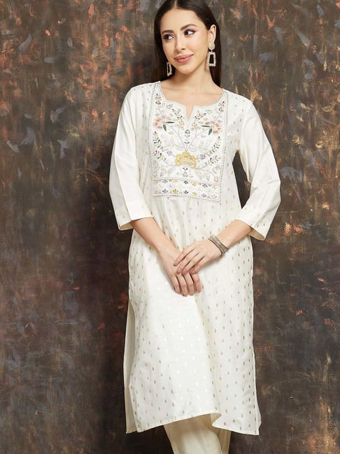 Melange By Lifestyle Off White Regular Fit Embroidered Kurta-picture-27