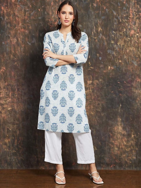 Melange By Lifestyle Off White Cotton Regular Fit Printed Kurta-picture-41