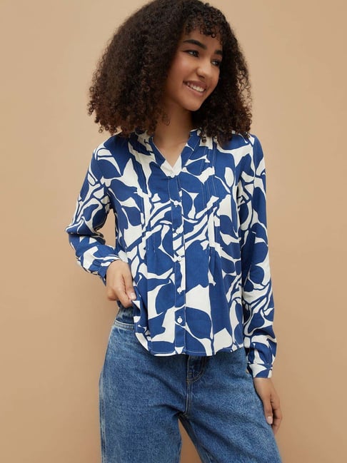 Fame Forever By Lifestyle Dark Blue Regular Fit Printed Top-picture-34