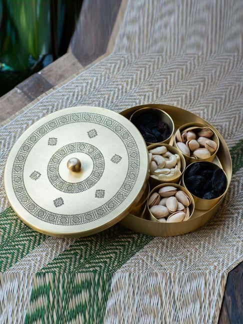 Peepul Tree Gold & Black Brass Small Masala Box
