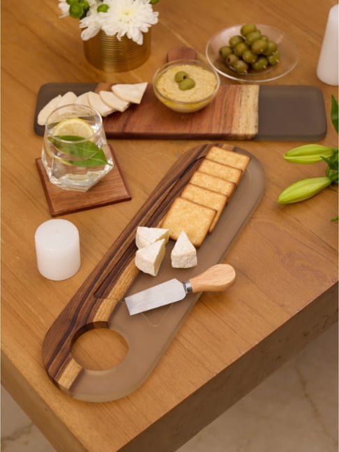 Wewood Translucent Grey Epoxy Resin & Wood Cheese Board with Handle