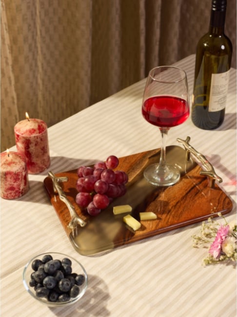 Wewood Translucent Black Epoxy Resin & Wood Tray with Handles Serving Tray