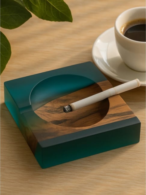 Wewood Aqua Blue Epoxy Resin & Wood Elegant Ashtray