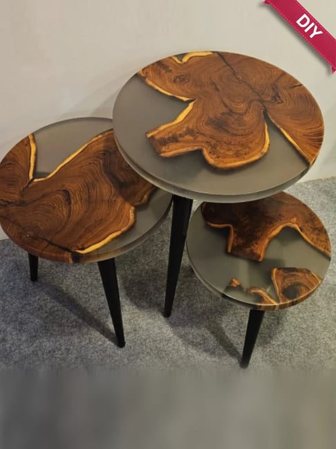 Wewood Tinted Grey Epoxy Resin & Wood Nesting Table - Set of 3