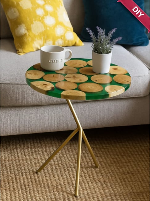 Wewood Green Epoxy Resin & Wood Handcrafted Round Side Table-picture-11