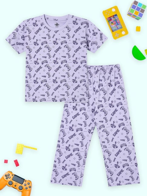 The Mom Store Kids Purple Cotton Printed Night Suits-picture-22