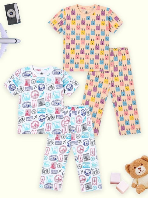 The Mom Store Kids Multicolor Cotton Printed Night Suits - Pack of 2-picture-40