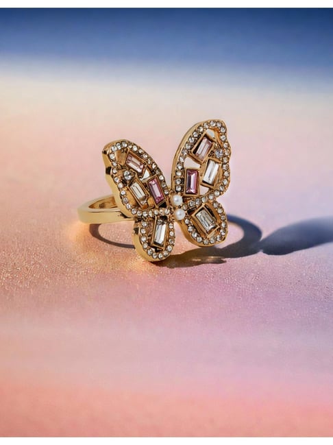 Accessorize London Golden Pink Ring for Women