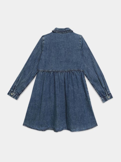 Tommy Hilfiger Blue Cotton Regular Fit Embroidered Dress