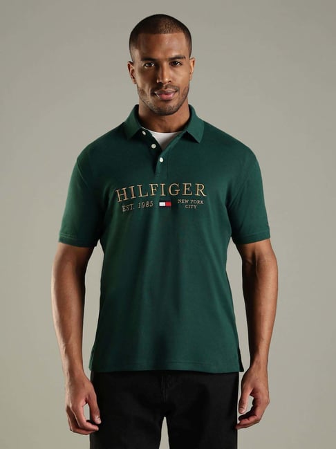 Tommy Hilfiger Green Cotton Regular Fit Logo Printed Polo T-Shirt-picture-24
