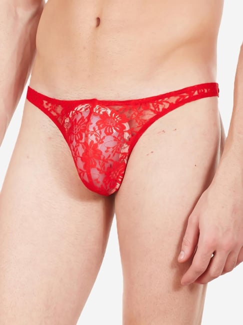 La Intimo Red Nylon Relaxed Fit Floral Thongs-picture-41