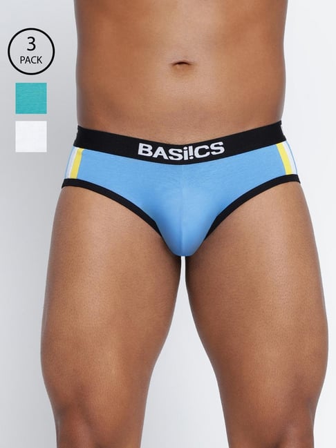 BASIICS by La Intimo Multi-Color Blended Relaxed Fit Striped Briefs (Pack Of 3)-picture-14