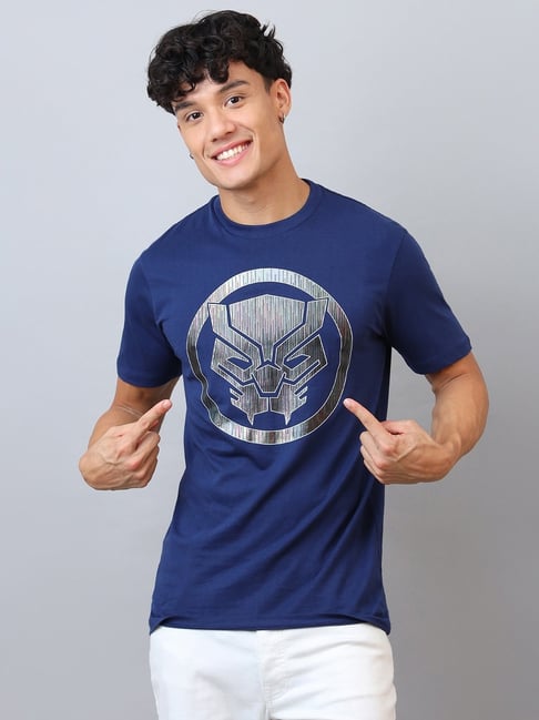 Free Authority Blue Cotton Black Panther Printed Regular Fit T-Shirt-picture-36