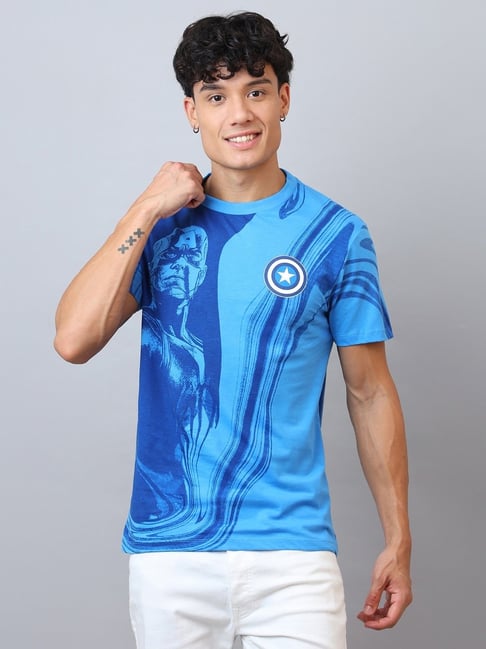 Free Authority Blue Cotton Captain America Printed Regular Fit T-Shirt-picture-38