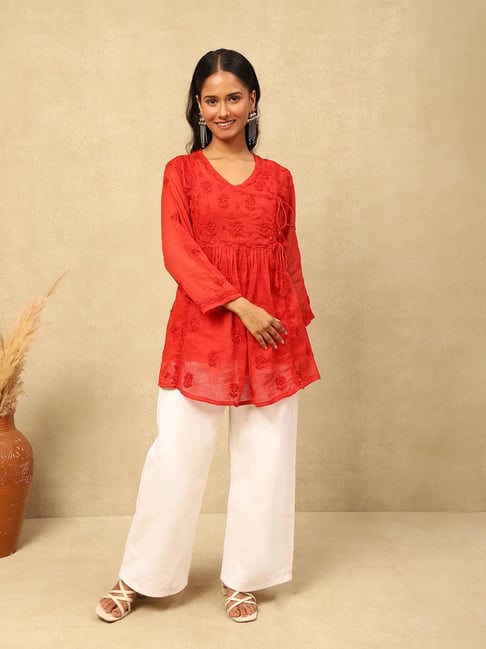 House Of Chikankari Red Kota Regular Fit Kurta-picture-17