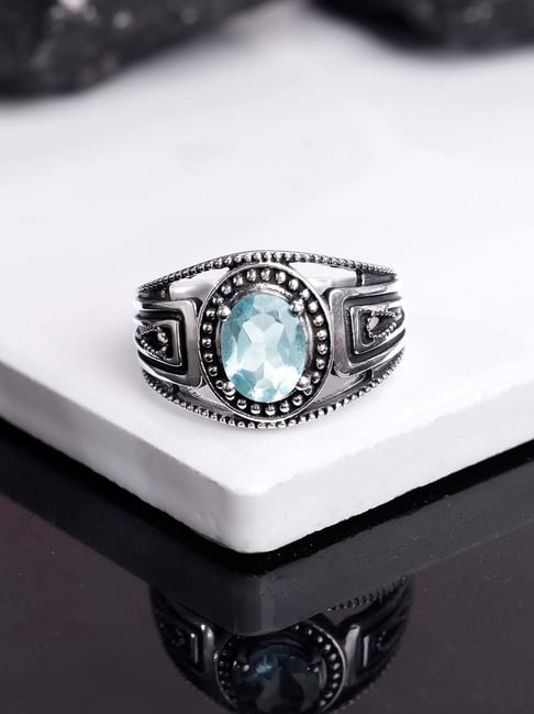 GIVA 925 Oxidised Silver Aqua Shine Ring for Men-picture-38