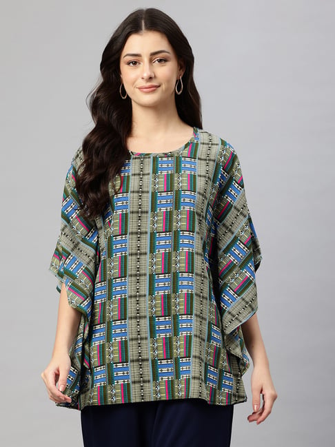 Cottinfab Multicolor Geometric Print Regular Fit Kaftan Top-image-15