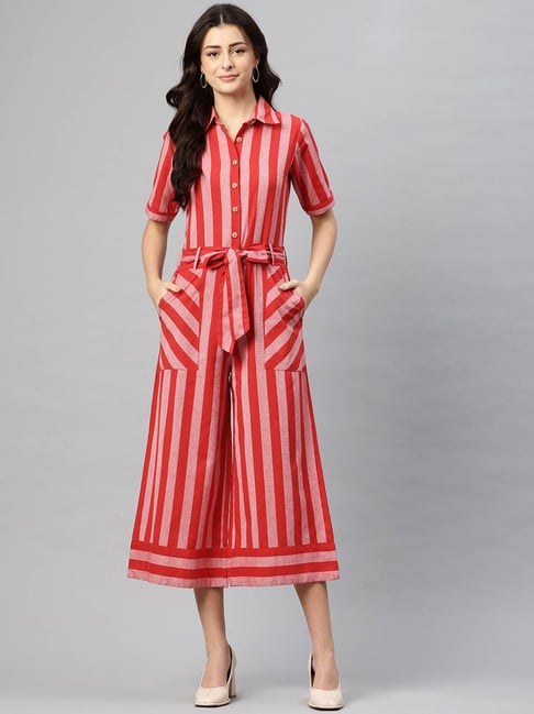 Cottinfab Red Striped Regular Fit Jumpsuit-picture-44