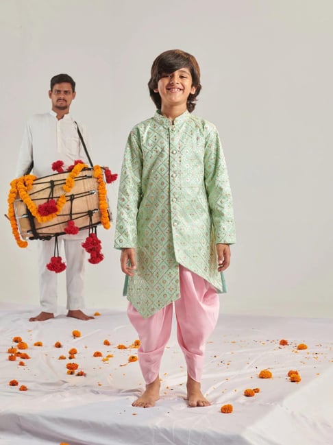 Pspeaches Boys Green Regular Fit Embroidered Kurta Set-picture-16