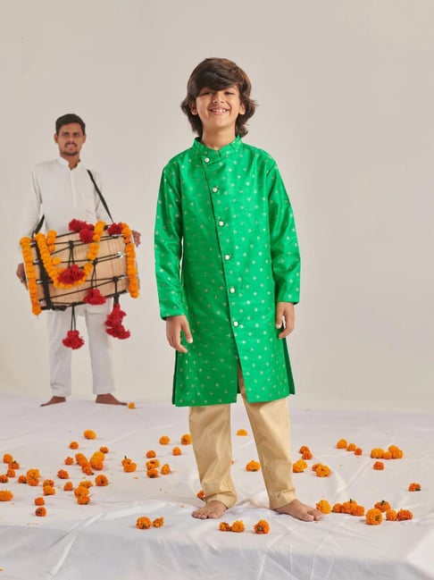 Pspeaches Boys Green Regular Fit Self Design Kurta Set-picture-21