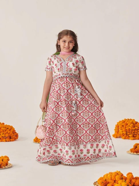 Pspeaches Girls Magenta Cotton Regular Fit Printed Lehenga Choli-picture-26