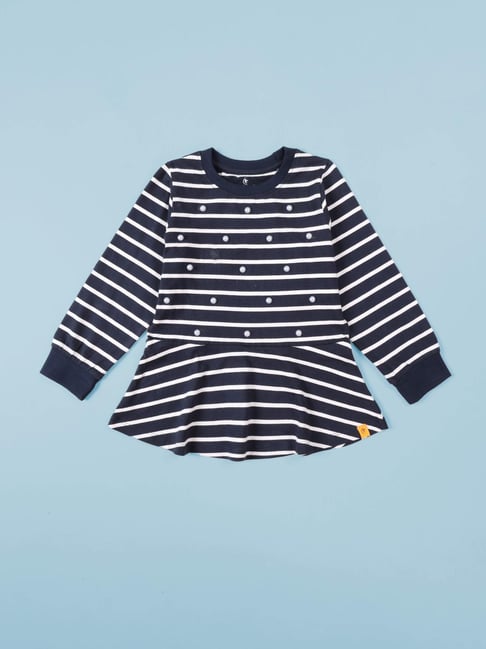 Kiddopanti Girls Navy Stripe Cotton Striped Top