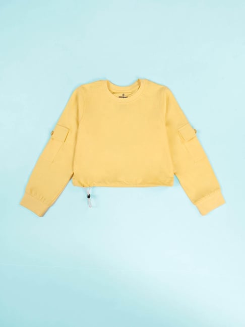 Kiddopanti Girls Yellow Cotton Crop T-Shirt-picture-35