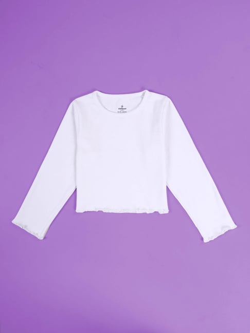 Kiddopanti Girls White Cotton Crop T-Shirt-picture-26