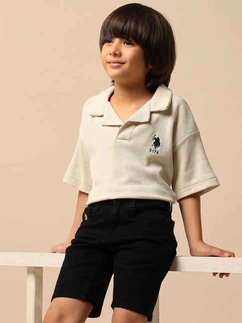 U.S. Polo Assn. Boys Beige Cotton Logo Polo T-Shirt
