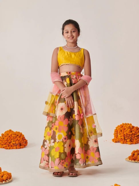 Pspeaches Girls Yellow Regular Fit Printed Lehenga Choli-picture-14