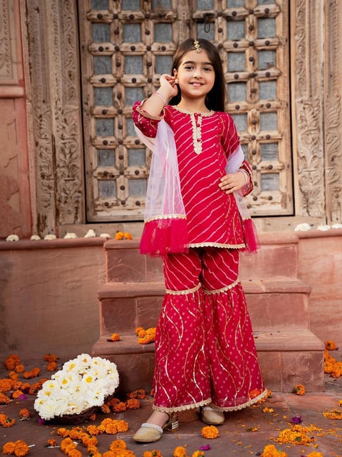 Pspeaches Girls Magenta Georgette Regular Fit Printed Kurta Set-picture-32