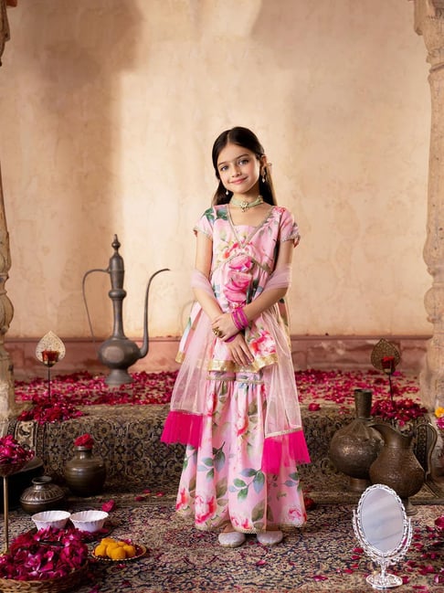 Pspeaches Girls Peach Regular Fit Printed Kurta Set-picture-32