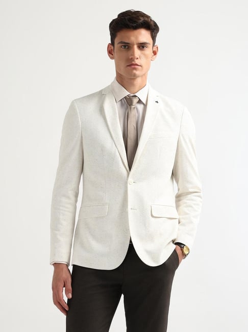 Arrow Off-White Chevron Slim Fit Blazer