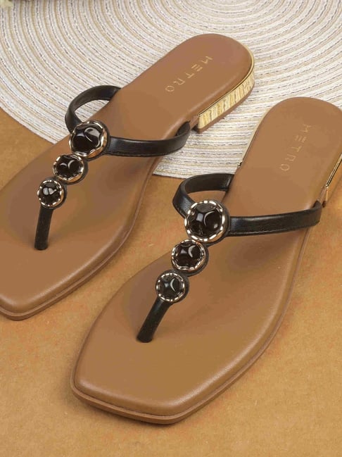 Metro Women's Black T-Strap Sandals-picture-22