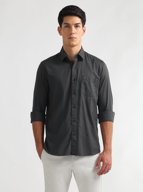 Arrow Sport Grey Solid Slim Fit Shirt-picture-29